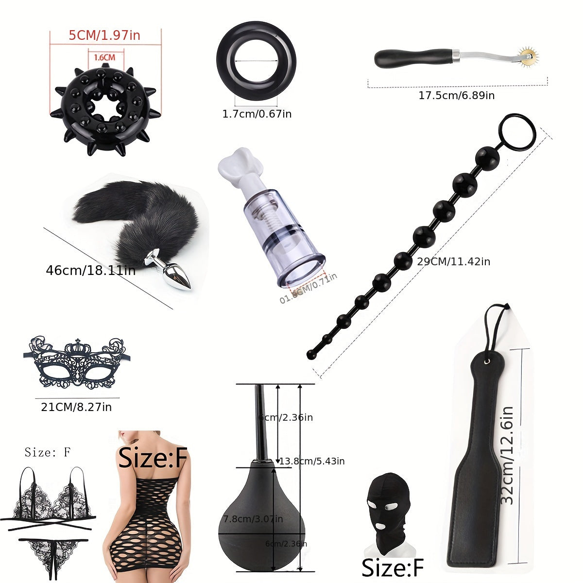 14/38pcs Sexy Toy Set: Fox Tail Butt Plug with Bodycon Skirt, Mask for Role Reversal, Anal Plug, Bondage Restraint Tools, BDSM Adult Play Cuffs, Blindfold, and Spanking Accessories -Safe, Comfortable, and Fun